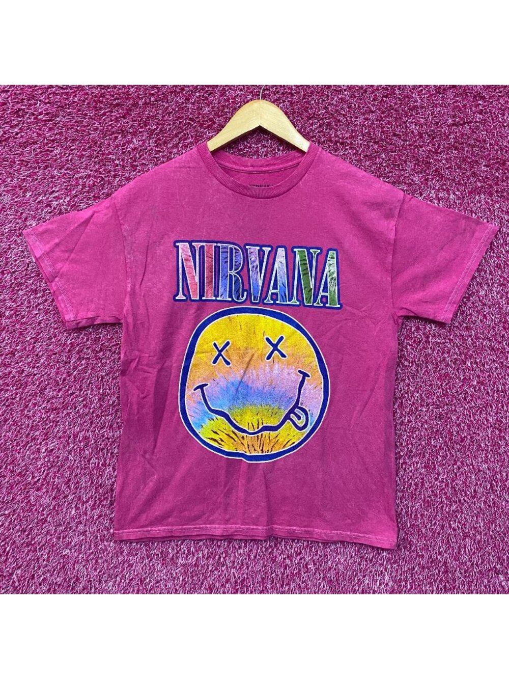 Nirvana Nevermind Album Dead Smiley Pink T-Shirt Medium